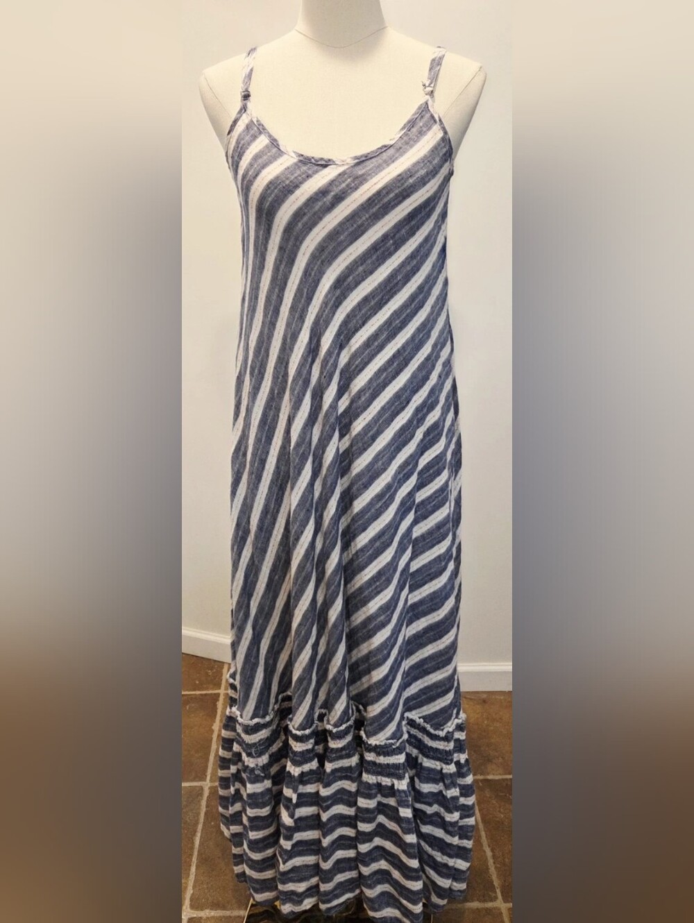 Blue and White Striped Maxi Dress - Sleeveless Summer Sundress